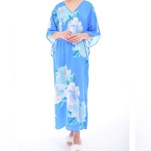 Natori Caftan Kaftan Satin Floral Lingerie Lounge Sleep Dress